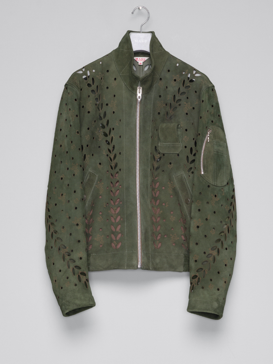 MASU "IVY HOLE LEATHER FLIGHT JACKET" - MOSS GREEN