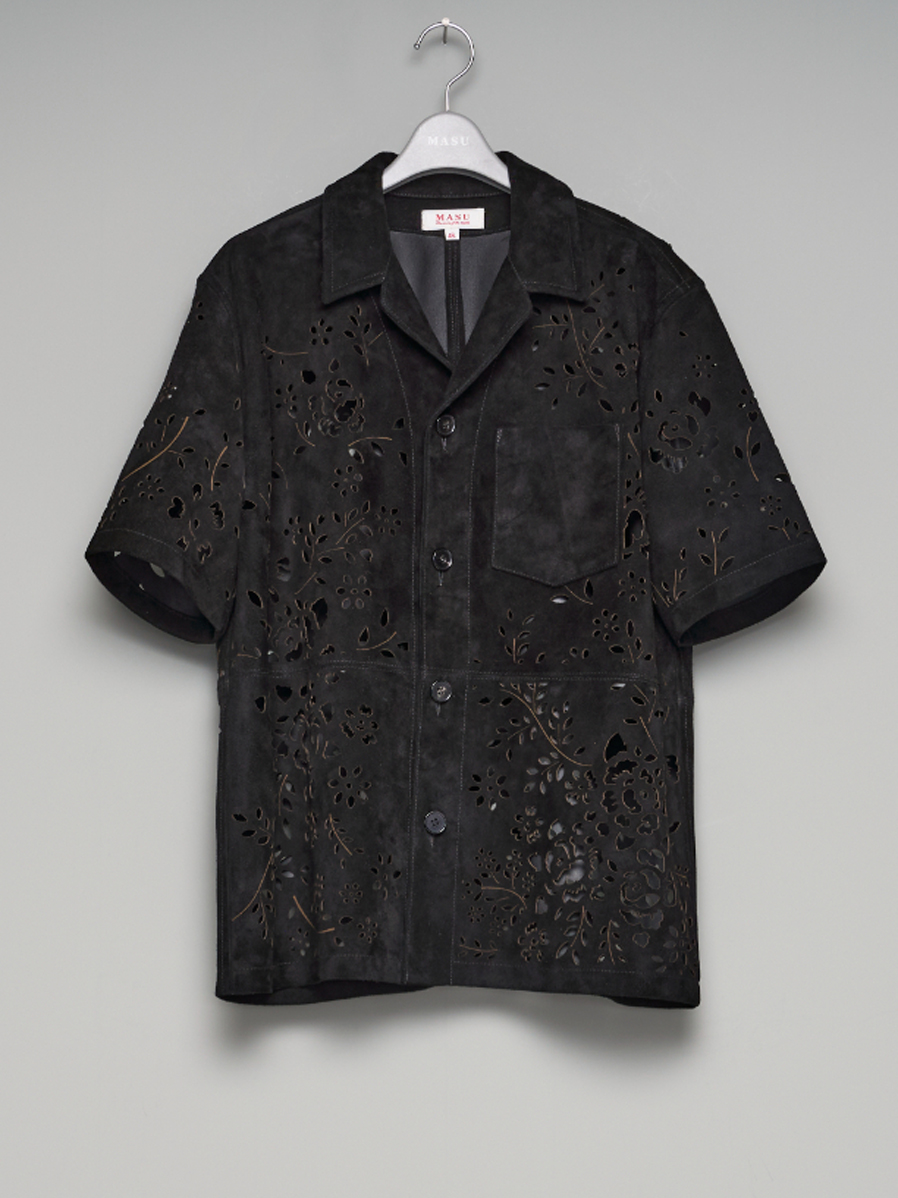 MASU "BANDANA HOLE LEATHER HALF SLEEVE SHIRT" - BLACK