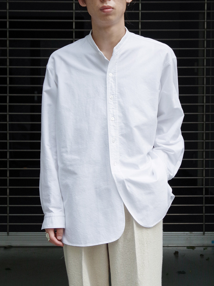 RAKINES "GARMENT DYE OXFORD / BAND COLLAR SHIRT" - WHITE