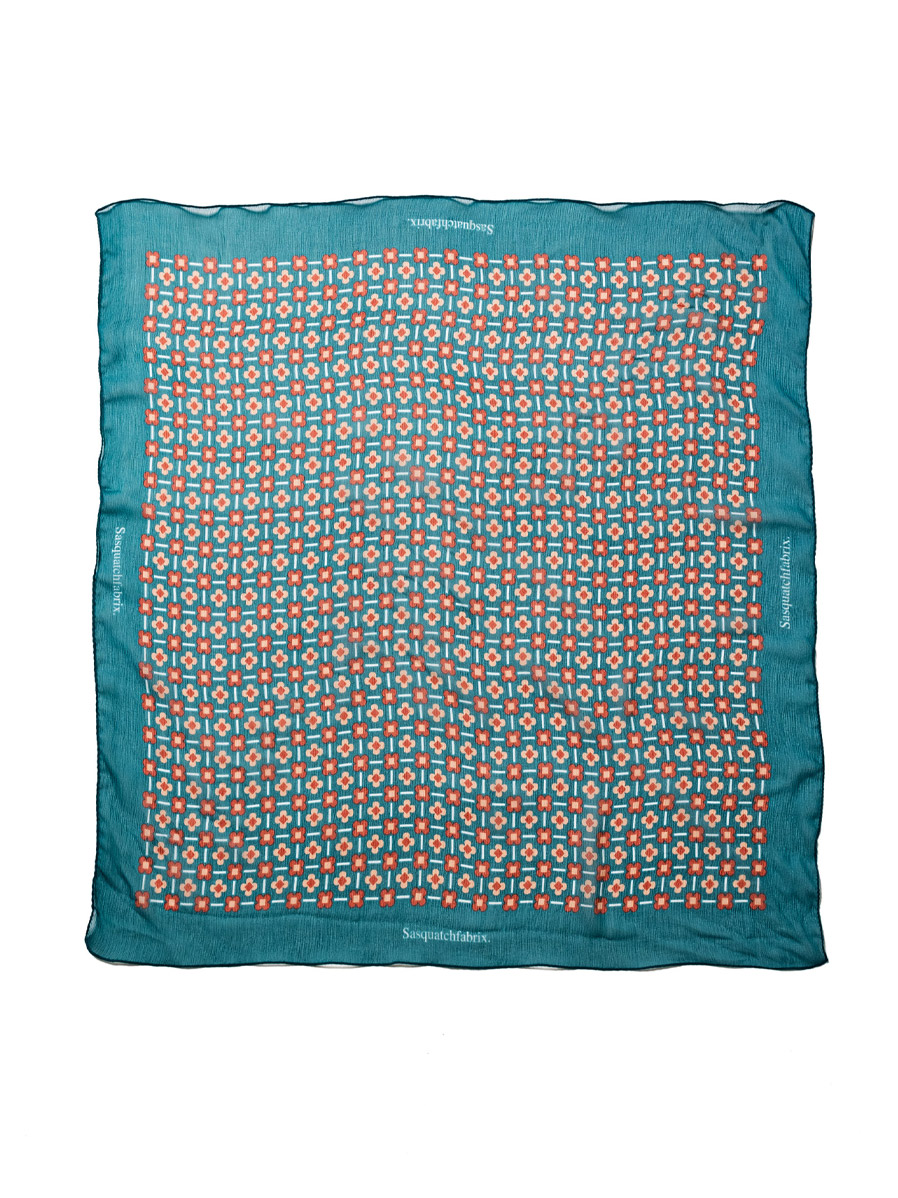 Sasquatchfabrix. "FLOWER CHECK SILK SCARF" - BLUE GREEN