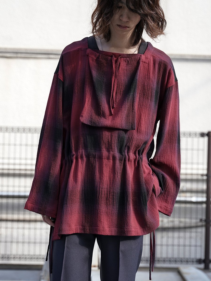 Sasquatchfabrix. "DP SQUARE NECK HARVEST SMOCK" - RED × BLACK CHECK