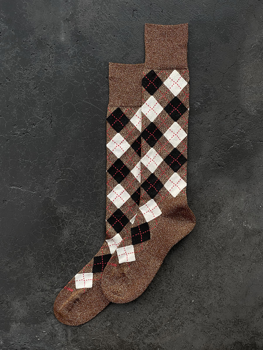 BED J.W. FORD "Argyle Glitter Long Socks" - Beige