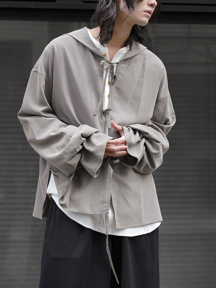 Urig "POPLIN RIBBON HOOD SHIRT" - SAGE