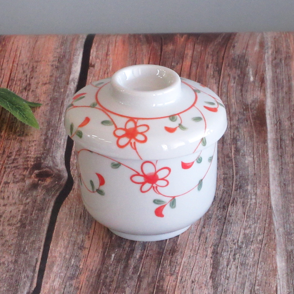 茶碗蒸し 器 蓋付き 陶器 230ml おしゃれ かわいい 大きめ 小さめ 和食器 陶器 四季彩陶器 美濃焼 業務用 赤絵花