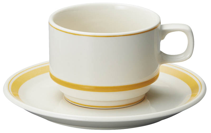 コーヒーカップソーサー 高台 スタッキング おしゃれ カップアンドソーサー 210ml 陶器 四季彩陶器 美濃焼 業務用 食洗器対応 来客用 カントリーサイド シトラス イエロー 13422062-16122055