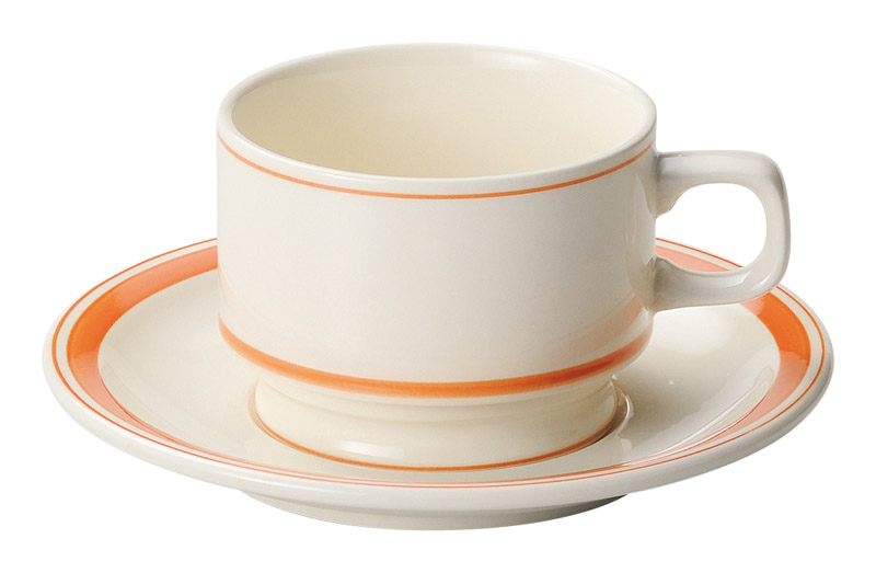 光洋陶器 カントリーサイド コーヒーカップソーサー 高台 スタッキング おしゃれ カップアンドソーサー 210ml 陶器 四季彩陶器 美濃焼 業務用 食洗器対応 来客用 ソーバーオレンジ 13425062-16125055