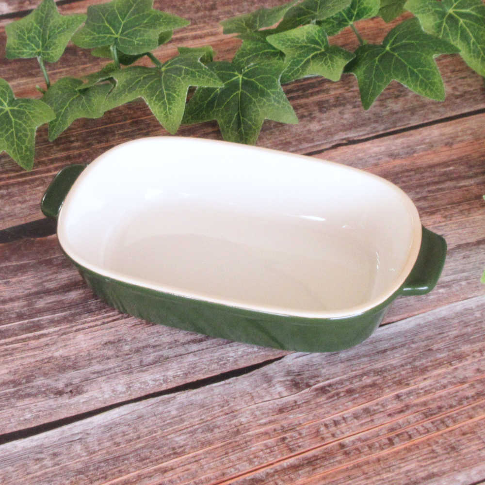 グラタン皿 おしゃれ 耐熱皿 19cm 350ml オーブン対応 オブロングラタン 四季彩陶器 美濃焼 業務用 カントリーサイド モスグリーン 13427086