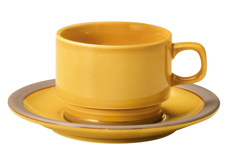 光洋陶器 カントリーサイド コーヒーカップソーサー おしゃれ 高台 スタッキング カップアンドソーサー 210ml 陶器 四季彩陶器 美濃焼 業務用 食洗器対応 ハニーアンバー 13463062-16163055