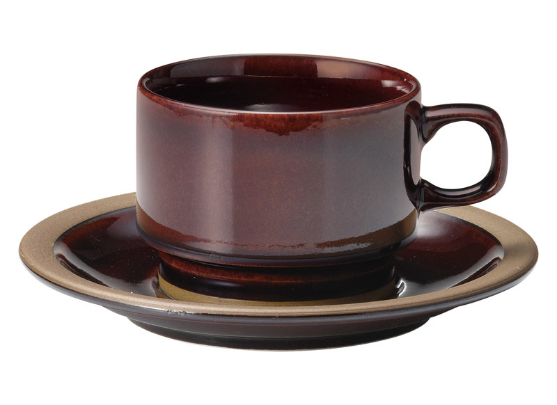 光洋陶器 カントリーサイド コーヒーカップソーサー おしゃれ 高台 スタッキング カップアンドソーサー 210ml 陶器 四季彩陶器 美濃焼 業務用 食洗器対応 オークブラウン 13464062-16164055