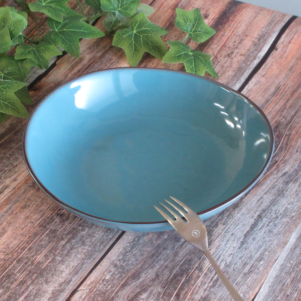 カレー皿 パスタ皿 深皿 22.5cm 陶器 おすすめ 使いやすい お皿 大きさ 四季彩陶器 美濃焼 業務用 ラフェルム アンティークブルー 16287012