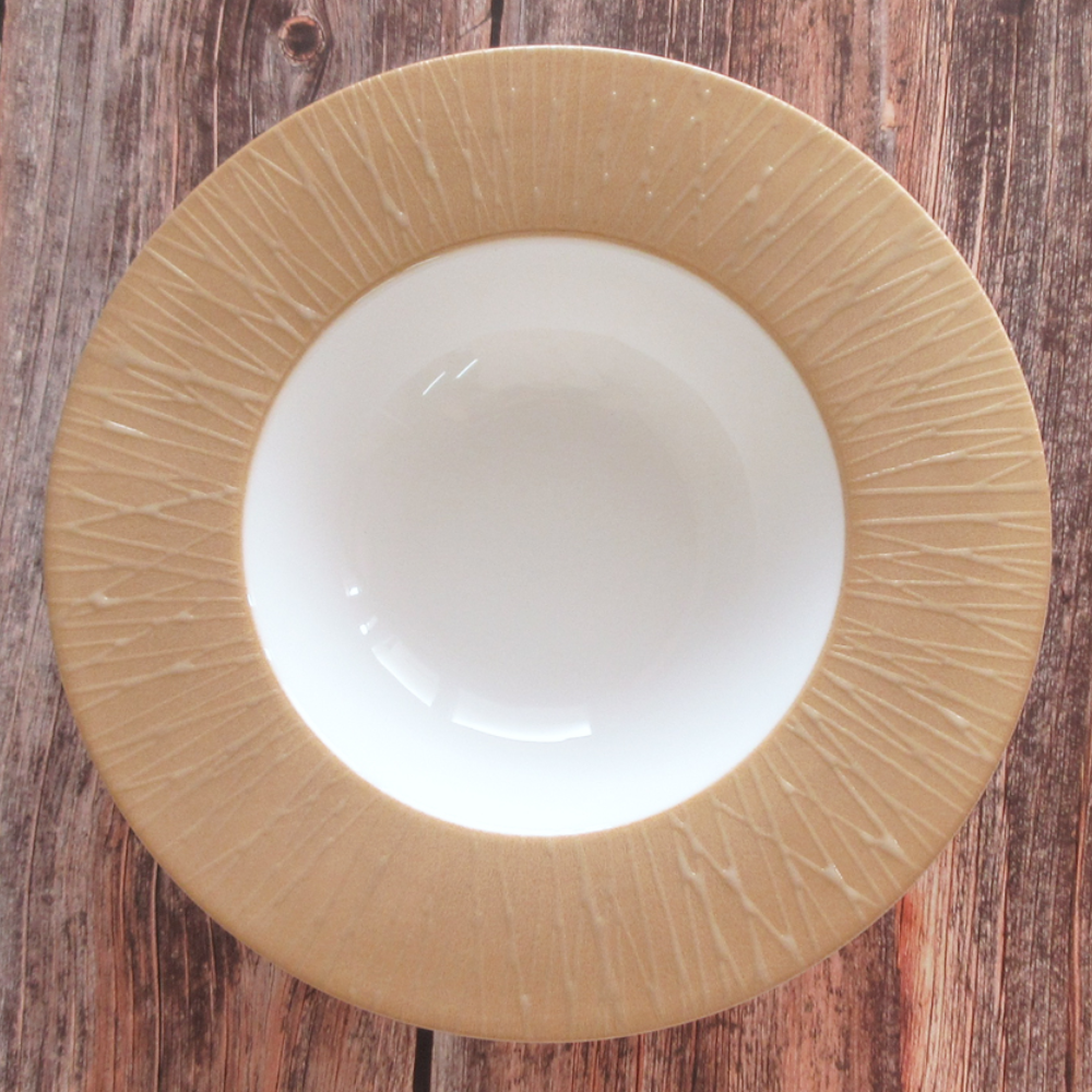 スープ皿 パスタ皿 おしゃれ くぼみ 24cm 白 ゴールド リム模様入り クリスマス 四季彩陶器 美濃焼 業務用 ルミネール ディープスープボウル 18022024