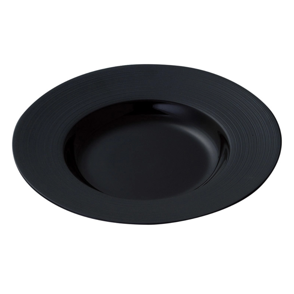 パスタ皿 スープ皿 くぼみ 黒 25cm 黒い食器 四季彩陶器 美濃焼 業務用 ナイトストリーム スープボウル 18330012