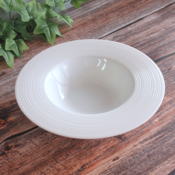 パスタ皿 おしゃれ くぼみ スープ皿 深め 24cm 白 四季彩陶器 業務用 美濃焼 イマージュ ディープスープボウル 19600024