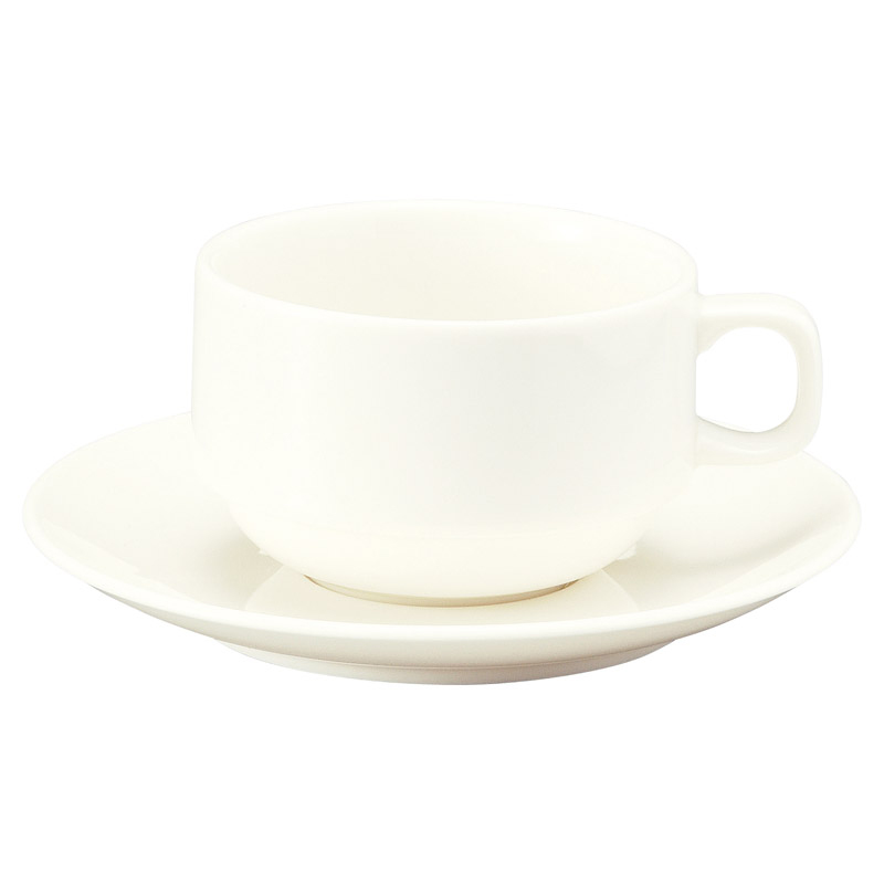 コーヒーカップ ソーサー スタッキング 白 陶器 おしゃれ カップアンドソーサー 180ml 日本製 四季彩陶器 美濃焼 業務用 食洗器対応 来客用 ボンボヤージ 12420352 13120055