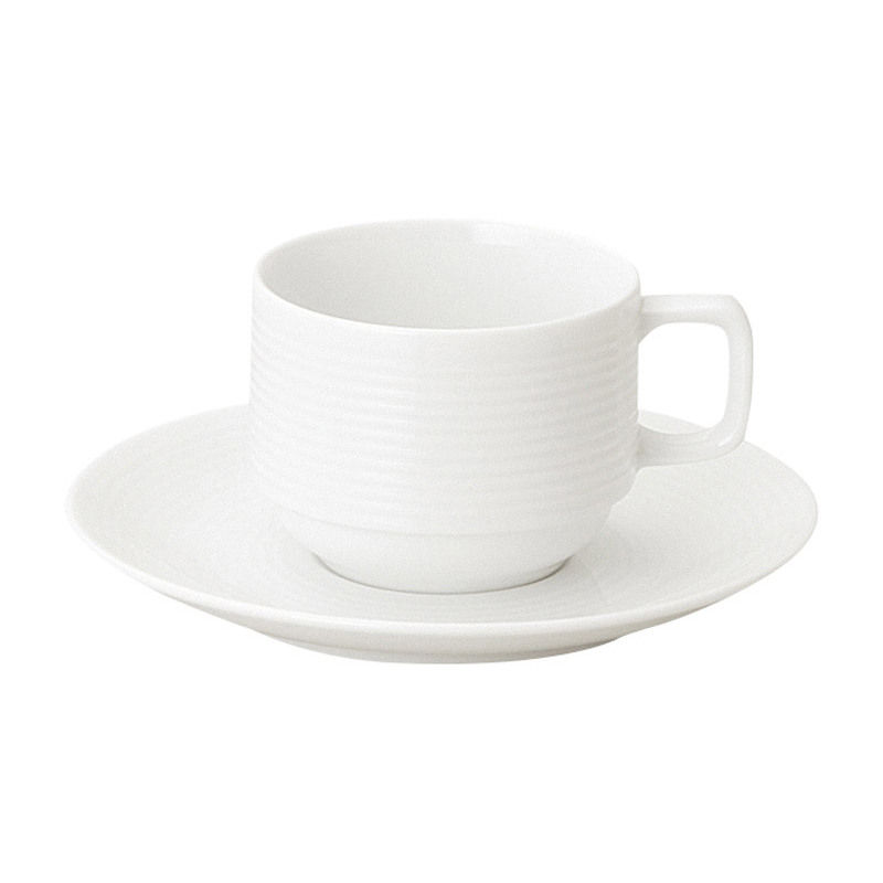 コーヒーカップ ソーサー スタッキング 白 陶器 おしゃれ カップアンドソーサー 185ml 日本製 四季彩陶器 美濃焼 業務用 食洗器対応 来客用 ラッフル 16000052 16500055