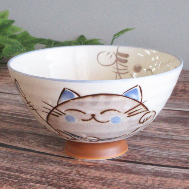 茶碗 ご飯茶碗 陶器 おしゃれ 選べる2サイズ かわいい 猫 ネコ ねこ ブルー ピンク 四季彩陶器 美濃焼 業務用 粉引ミケ 大平 中平