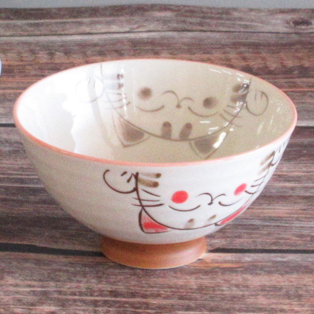 茶碗 ご飯茶碗 陶器 おしゃれ 選べる2サイズ かわいい 猫 ネコ ねこ ブルー ピンク 四季彩陶器 美濃焼 業務用 粉引ミケ 大平 中平