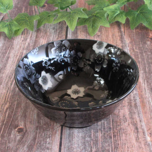 和食器 どんぶり 桜 銀彩 15cm 600ml そば丼 小丼 陶器 黒 おしゃれ かわいい 多用丼 四季彩陶器 美濃焼 業務用