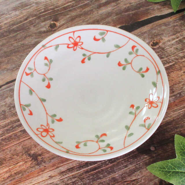 パスタ皿 23cm 軽量 赤絵花 和食器 美濃焼 業務用 四季彩陶器 花赤絵