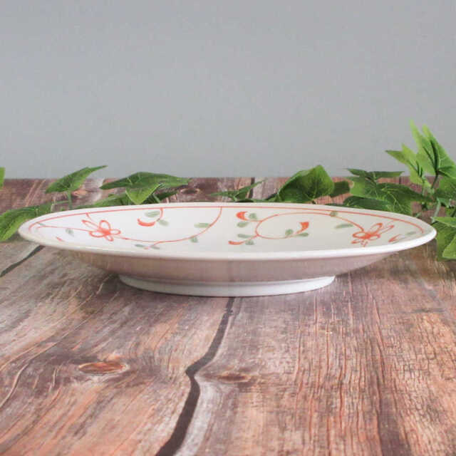 パスタ皿 23cm 軽量 赤絵花 和食器 美濃焼 業務用 四季彩陶器 花赤絵