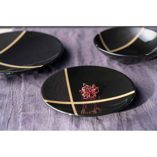 鉢■武蔵野盛鉢【陶祥窯作】招月庭陶 所・黒釉 金彩 大鉢 お茶道具 菓子器■ 鉢□武蔵野盛鉢【陶祥窯作】招月庭陶 所・黒釉