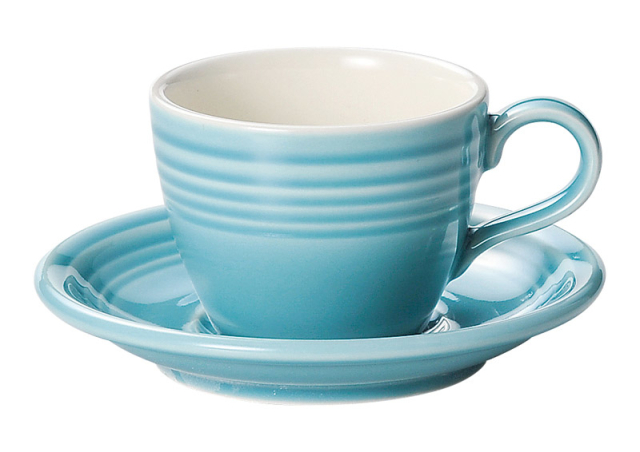 コーヒーカップソーサー おしゃれ カップアンドソーサー 180ml 陶器 ブルー 四季彩陶器 美濃焼 業務用 食洗器対応 来客用 オービット ターコイズブルー 12686052-12686055/カップソーサー (1,419円)