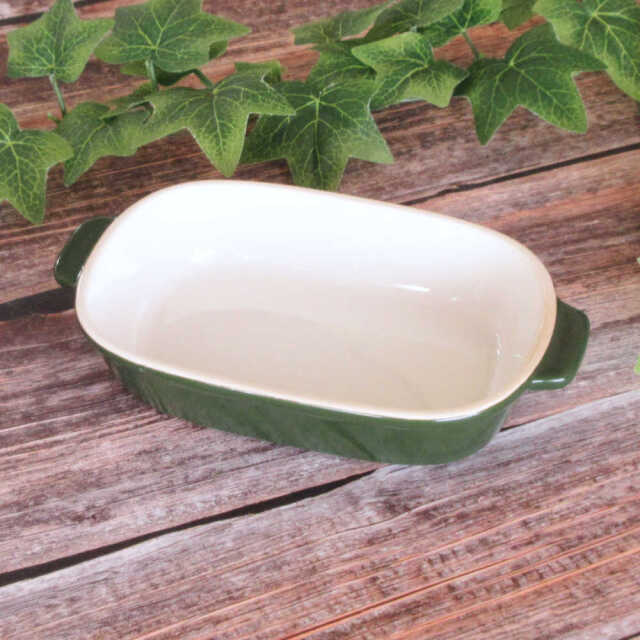 グラタン皿 おしゃれ 耐熱皿 19cm 350ml オーブン対応 オブロングラタン 四季彩陶器 美濃焼 業務用 カントリーサイド モスグリーン 13427086