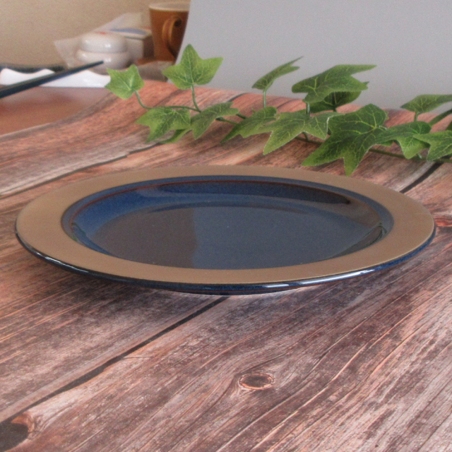 アンティーク　大皿 鎌焼き 陶器 藍色×茶色 光洋陶器 カントリーサイド 取り皿 パン皿 17cm おしゃれ 四季彩陶器
