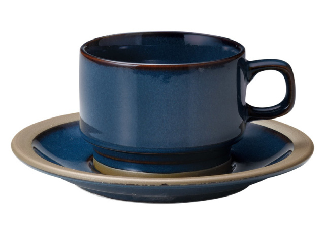 コーヒーカップソーサー おしゃれ 高台 スタッキング カップアンドソーサー 210ml 陶器 四季彩陶器 美濃焼 業務用 食洗器対応 カントリーサイド レイクブルー 13487062-16187055