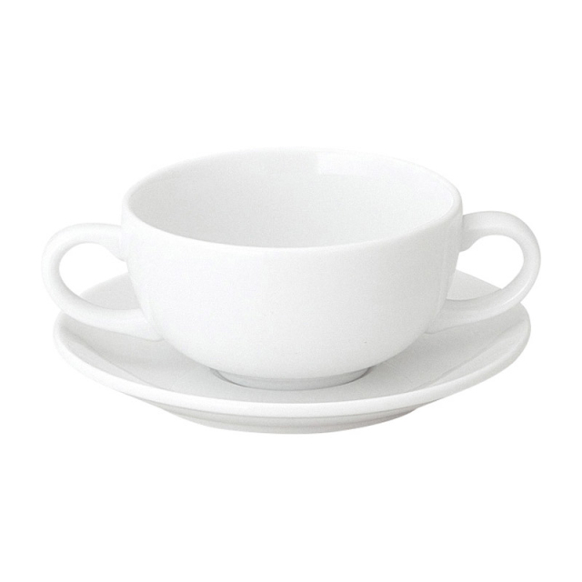 スープカップ ソーサー おしゃれ 270ml 両手スープカップ カップアンドソーサー カフェ風 白い食器 洋食器 四季彩陶器 美濃焼 業務用 フォンテ 17100054-17000055