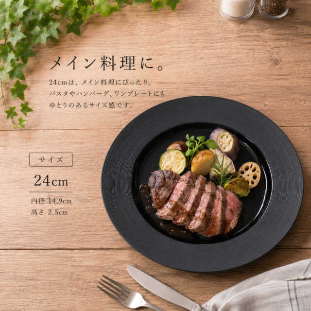 パスタ皿 カレー皿 24cm リム 皿 おしゃれ ディナープレート 黒い食器 四季彩陶器 美濃焼 業務用 ナイトストリーム 19630004
