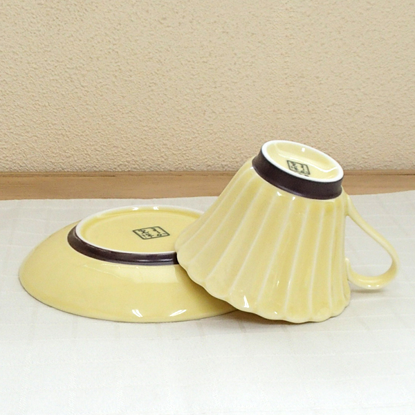 コーヒーカップソーサー かすみ 黄色 和食器 陶器 業務用食器