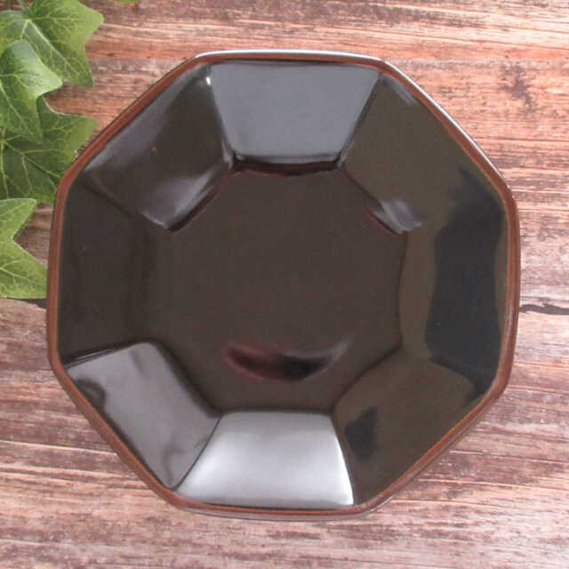 八角皿 チャーハン皿 シューマイ皿 19cm おしゃれ 中華皿 八角 陶器 シンプル 黒 四季彩陶器 美濃焼 業務用 宝天 50136070