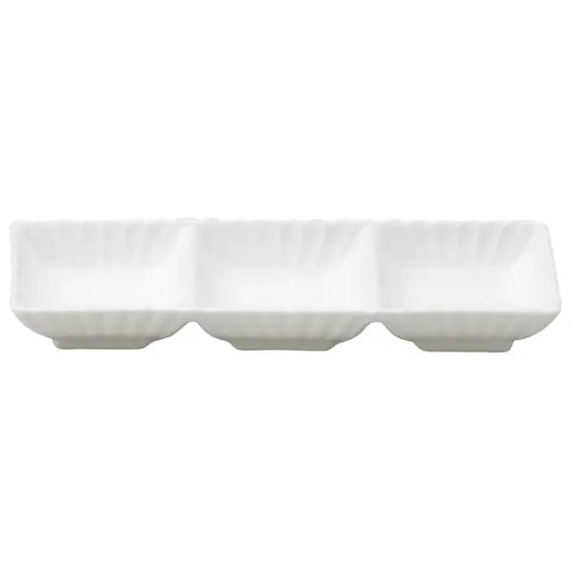 三品皿 薬味皿 仕切り皿 三連皿 三つ仕切り 和食器 陶器 四季彩陶器 美濃焼 業務用 かすみ 白 56100078