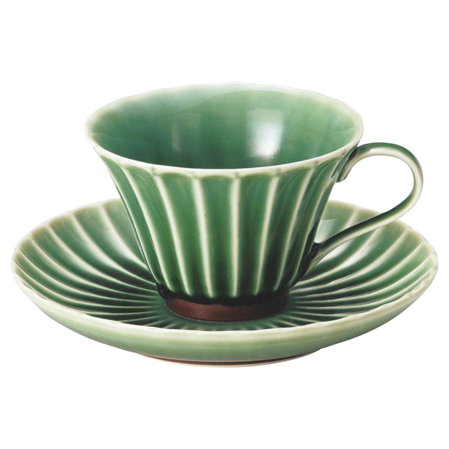 コーヒーカップソーサー おしゃれ 陶器 カップアンドソーサー 和食器 四季彩陶器 美濃焼 業務用 かすみ 緑 56171052 56171005
