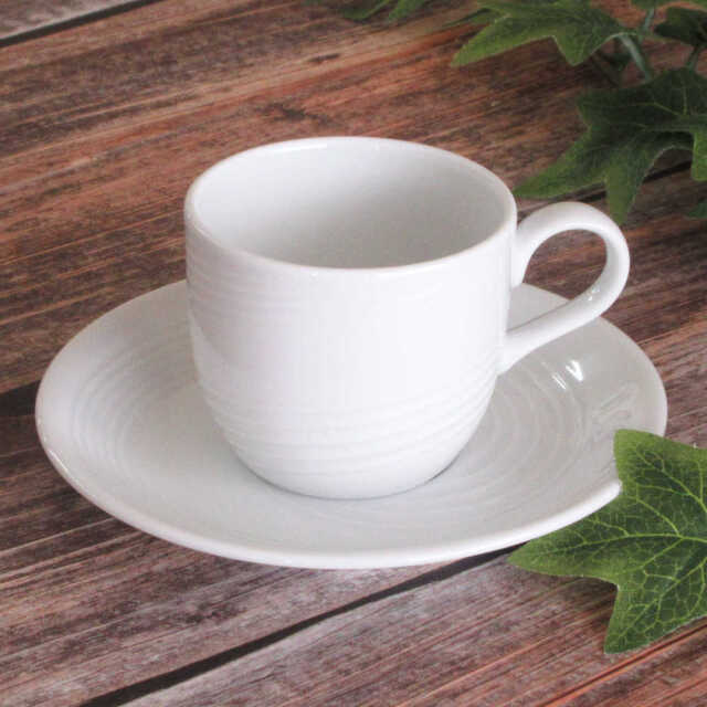 コーヒーカップソーサー 210ml 白磁 白 ミラノ 流線 おしゃれ 業務用 美濃焼 四季彩陶器