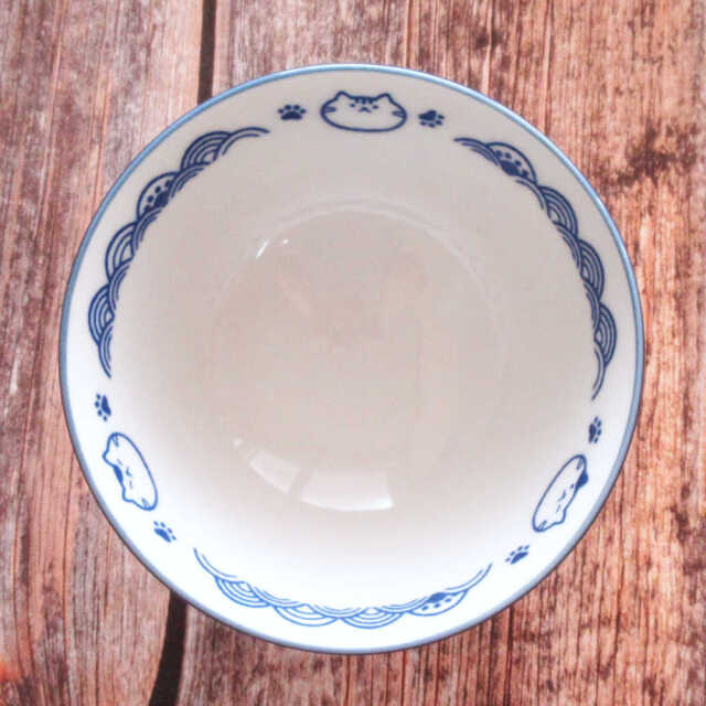 ご飯茶碗 陶器 選べる2カラー 猫 青海波 四季彩陶器 美濃焼 業務用