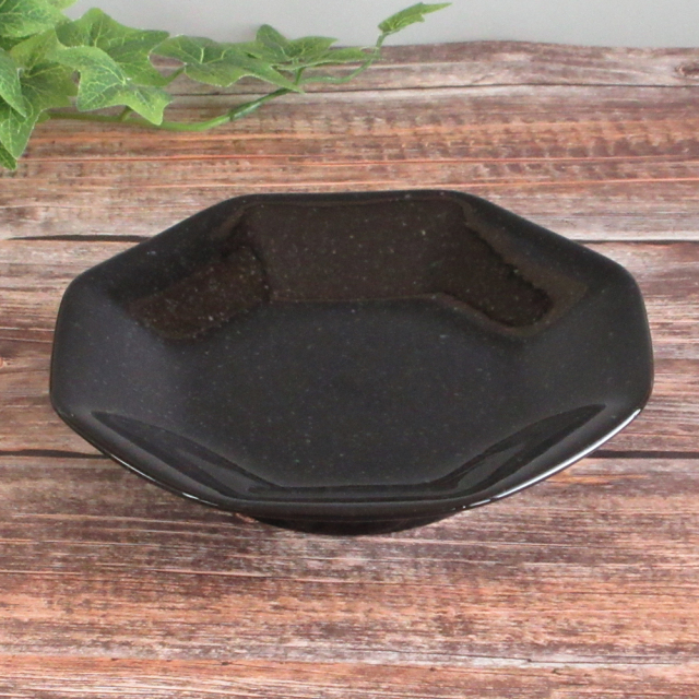 八角皿 チャーハン皿 シューマイ皿 19cm 黒 おしゃれ 中華皿 八角 陶器