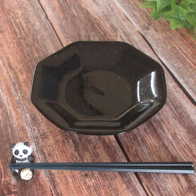 八角皿 チャーハン皿 シューマイ皿 19cm 黒 おしゃれ 中華皿 八角 陶器