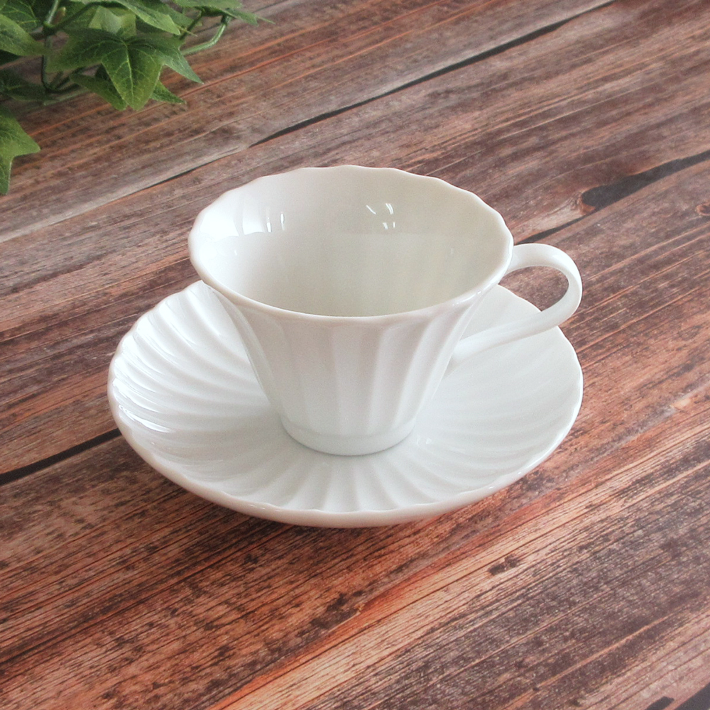 コーヒーカップソーサー 白 陶器 カップアンドソーサー 160ml 陶器 四季彩陶器 美濃焼 業務用 食洗器対応 かすみ 56100052-56100005