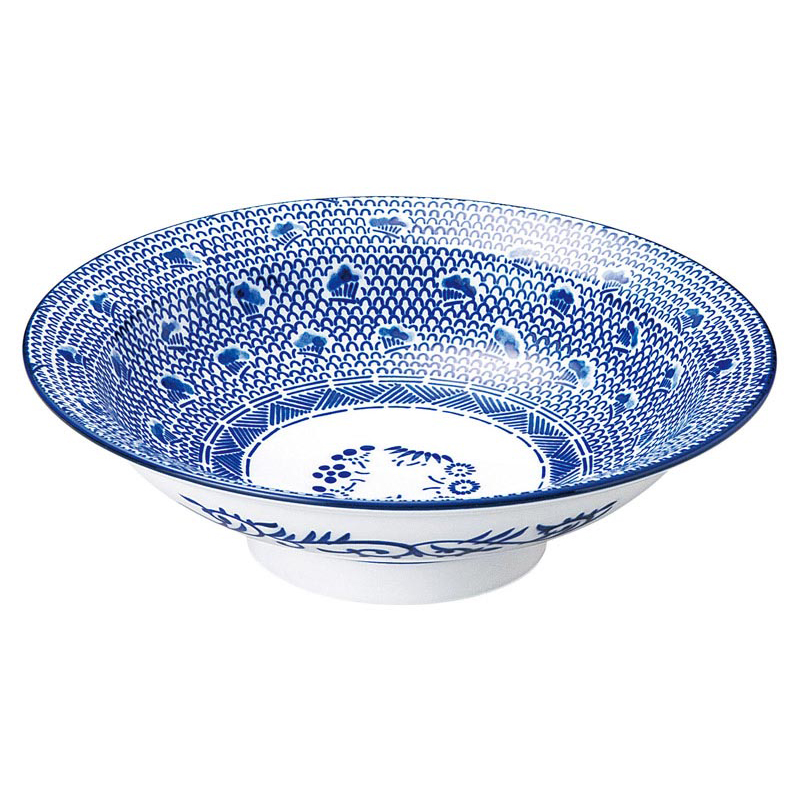 皿 チャーハン皿 21cm 850ml おしゃれ 中華皿 アジアン食器 青 白 天津飯 陶器 四季彩陶器 美濃焼 業務用 タイスキ 7.0 丸高台皿 50108077