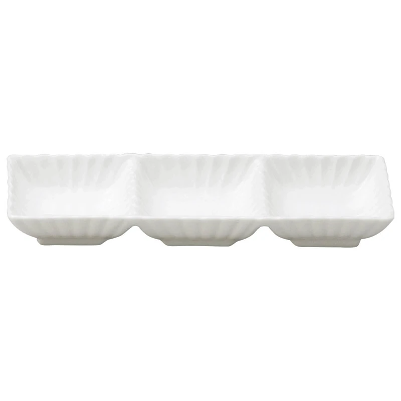 三品皿 薬味皿 仕切り皿 三連皿 三つ仕切り 和食器 陶器 四季彩陶器 美濃焼 業務用 かすみ 白 56100078