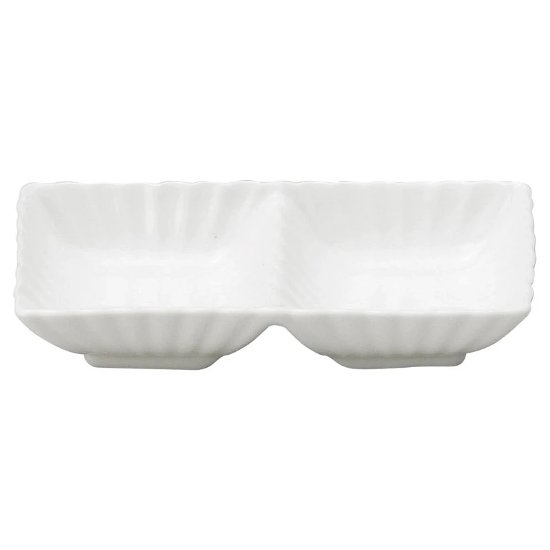 薬味皿 二品皿 仕切り皿 二連皿 二つ仕切り 和食器 陶器 四季彩陶器 美濃焼 業務用 かすみ 白 56100079