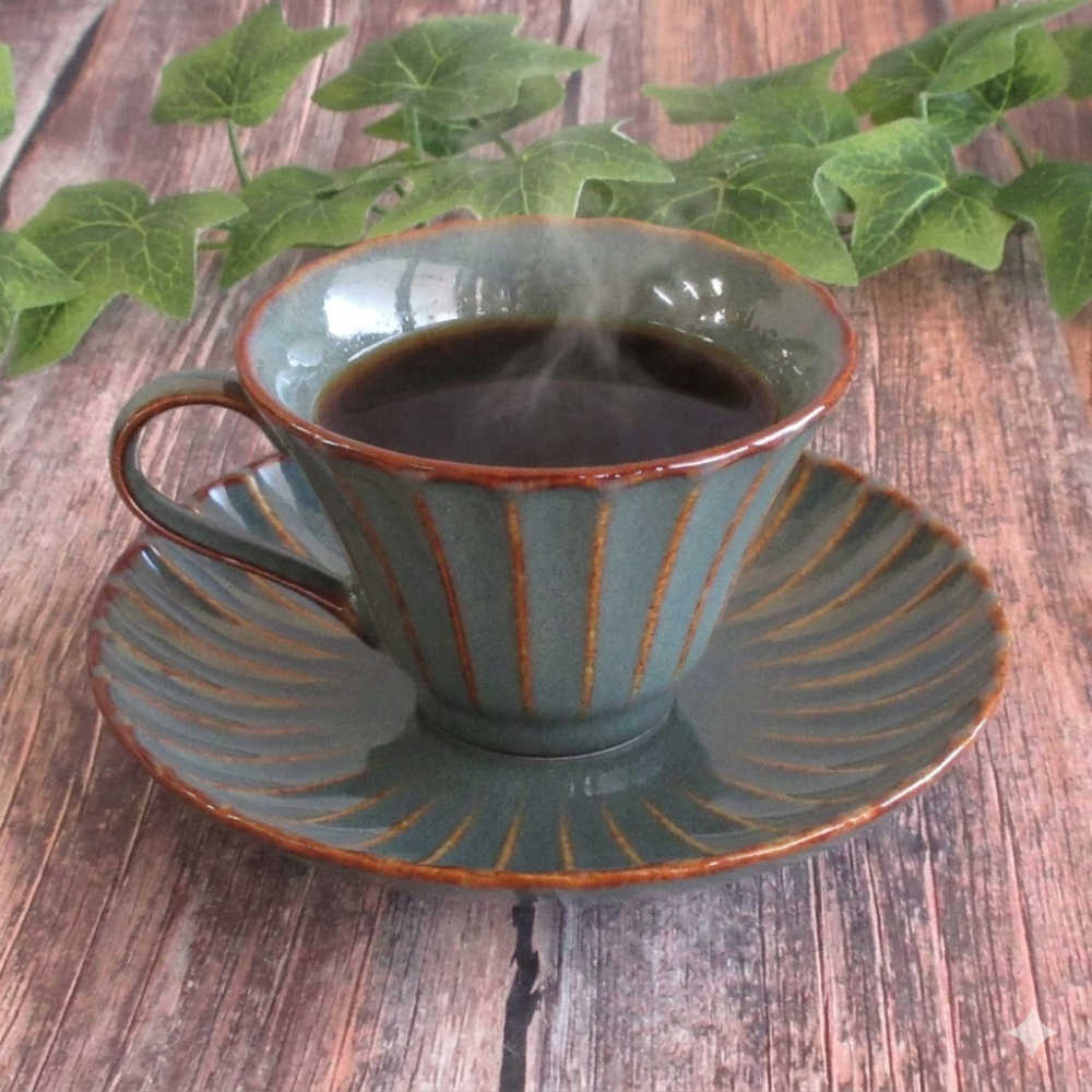 コーヒーカップ＆ソーサー おしゃれ カップソーサー かわいい カップアンドソーサー 陶器 160ml カフェ風 四季彩陶器 洋食器 和風 業務用食器 かすみ 山藍 56170052-56170005