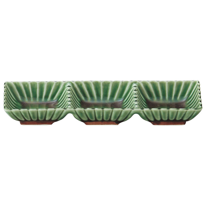 3つ仕切り 皿 21cm 薬味皿 おしゃれ 和食器 陶器 四季彩陶器 美濃焼 業務用 かすみ 緑 56171078