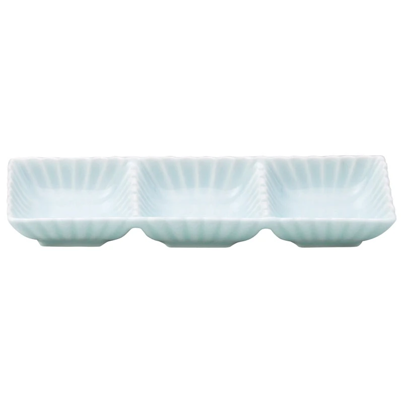 三品皿 薬味皿 仕切り皿 三連皿 三つ仕切り 和食器 陶器 四季彩陶器 美濃焼 業務用 かすみ 青白 56180078