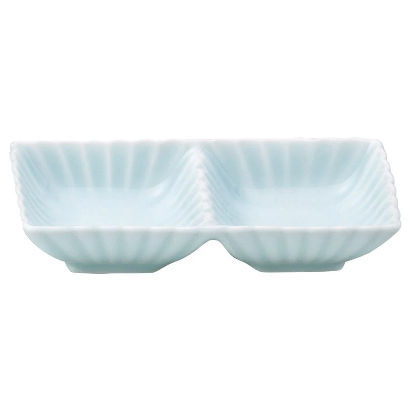 薬味皿 二品皿 仕切り皿 二連皿 二つ仕切り 和食器 陶器 四季彩陶器 美濃焼 業務用 かすみ 青白 56180079