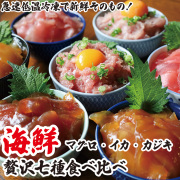 海鮮贅沢7種食べ比べセット 海鮮丼 キハダマグロ ビンチョウマグロ カジキ イカ ネギトロ マグロしょうゆ漬け丼 土佐洋