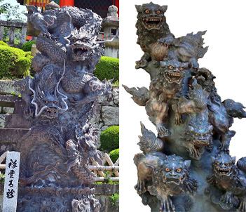 two dragons and three shisa