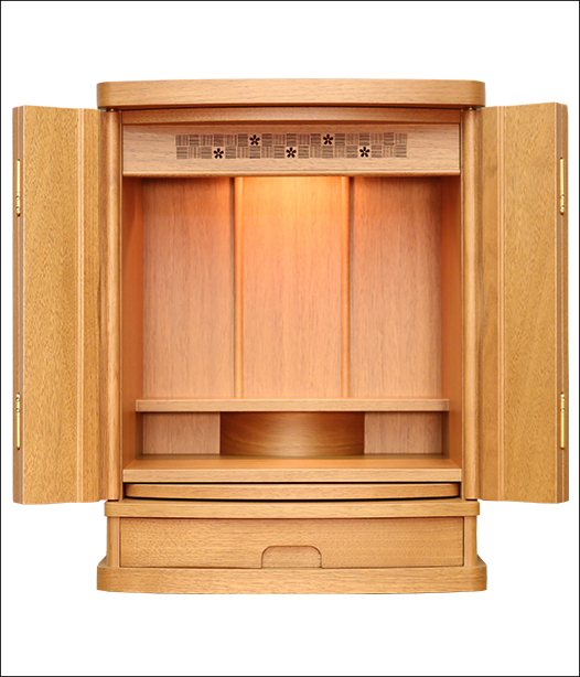 【送料無料】国産　ウォールナット　ダウンライト付　リビングに馴染むおしゃれなモダンミニ仏壇【16号 プラム(仏具なし)】